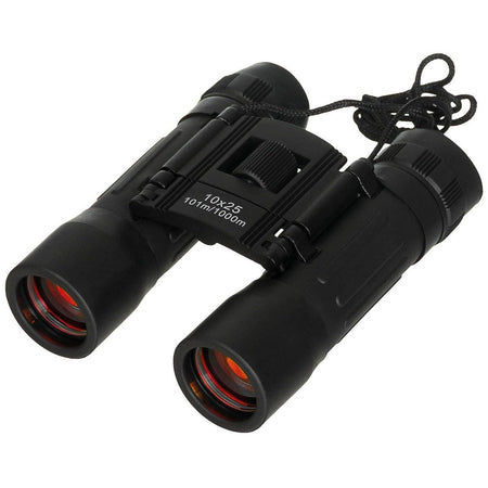 MFH Foldable Binocular 10x25 Woodland Black Ruby Lens