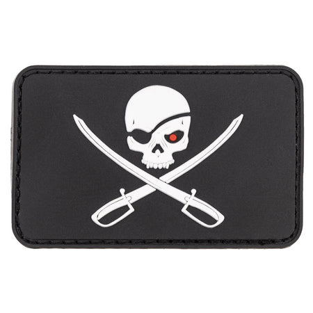 MFH Rubber Patch Skull with Swords Hook & Loop 8X5cm