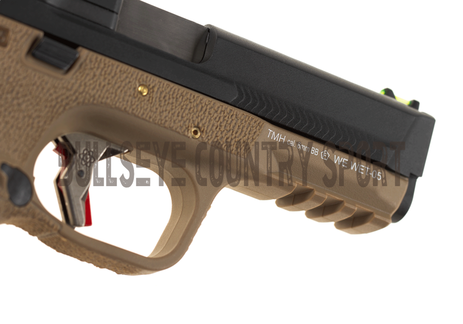 WE WET-05 Airsoft Pistol GBB Tan Frame Black Slide Silver Barrel