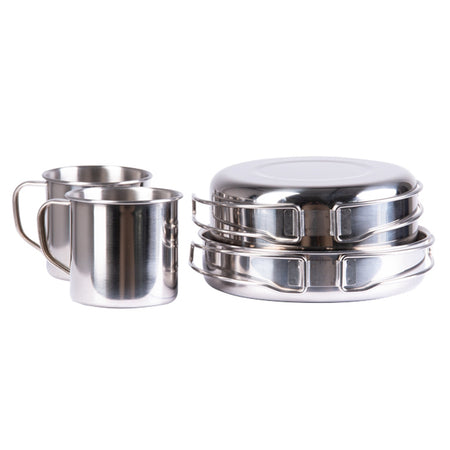 Mil-Tec Camp Pot Cooking Set Saucepan Pan Cup Stainless Steel 8-Pcs