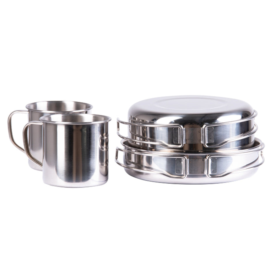 Mil-Tec Camp Pot Cooking Set Saucepan Pan Cup Stainless Steel 8-Pcs