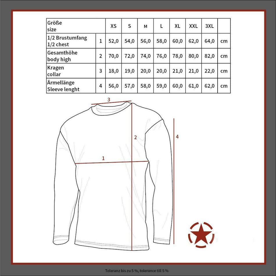 MFH Mens Long Sleeve US Style Army T-Shirt CZ M95