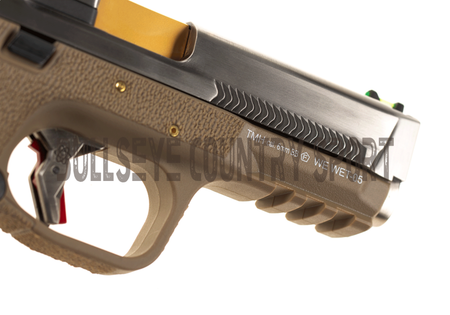 WE WET-05 Airsoft Pistol GBB Tan Frame Silver Slide Gold Barrel