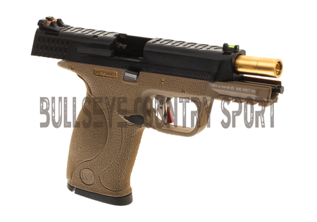 WE WET-05 Airsoft Pistol GBB Tan Frame Black Slide Gold Barrel