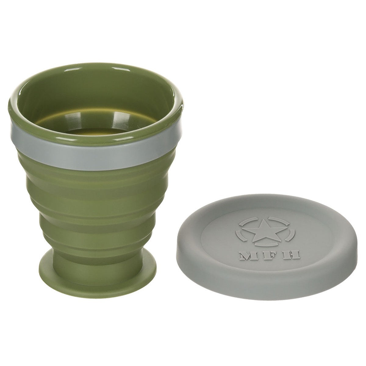 MFH Folding Cup With Lid Silicone OD Green 200ml