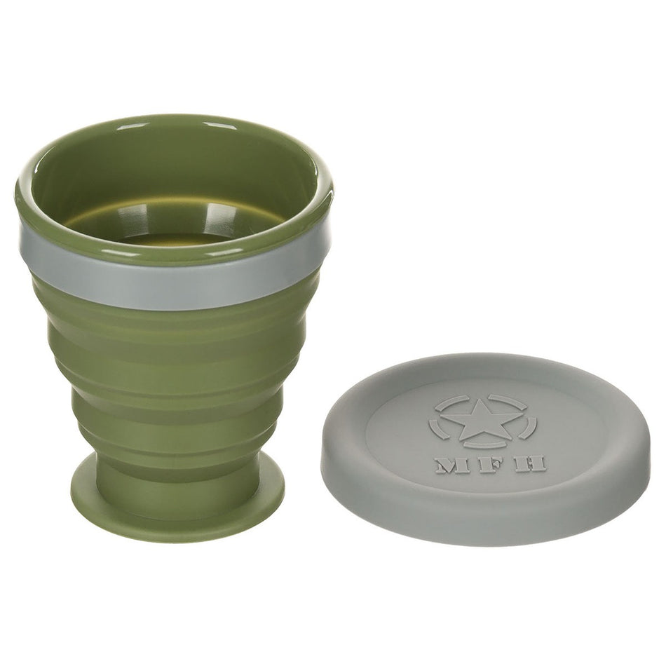 MFH Folding Cup With Lid Silicone OD Green 200ml