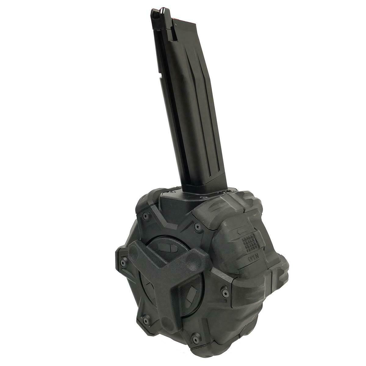 Armorer Works Drum Magazine HX Series Green Gas 350rd Black 6m bb's