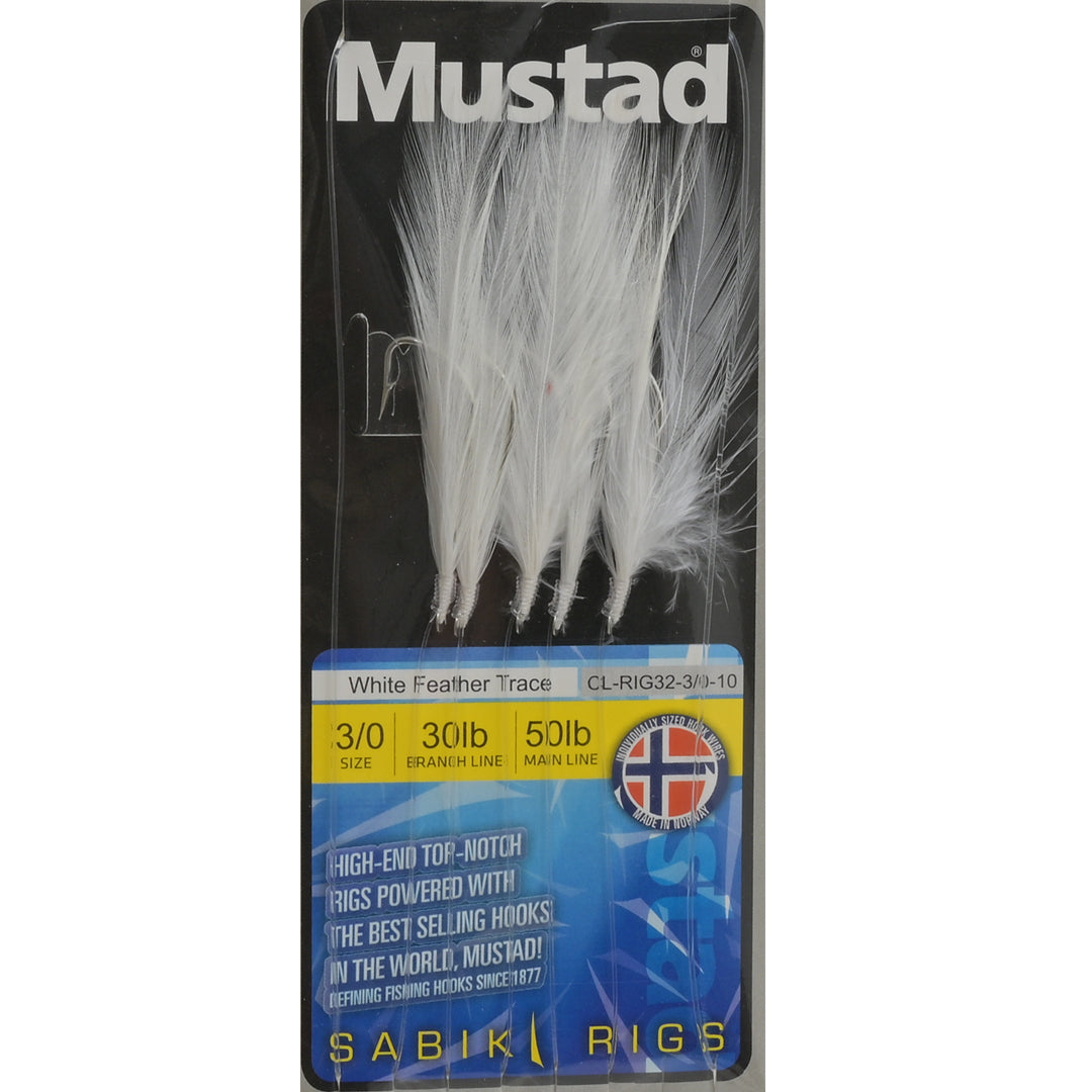 Mustad White Feather Sea Fishing Rigs Mackeral Size:3/0 50lb 