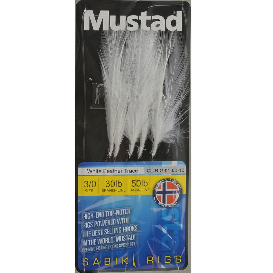 Mustad White Feather Sea Fishing Rigs Mackeral Size:3/0 50lb 
