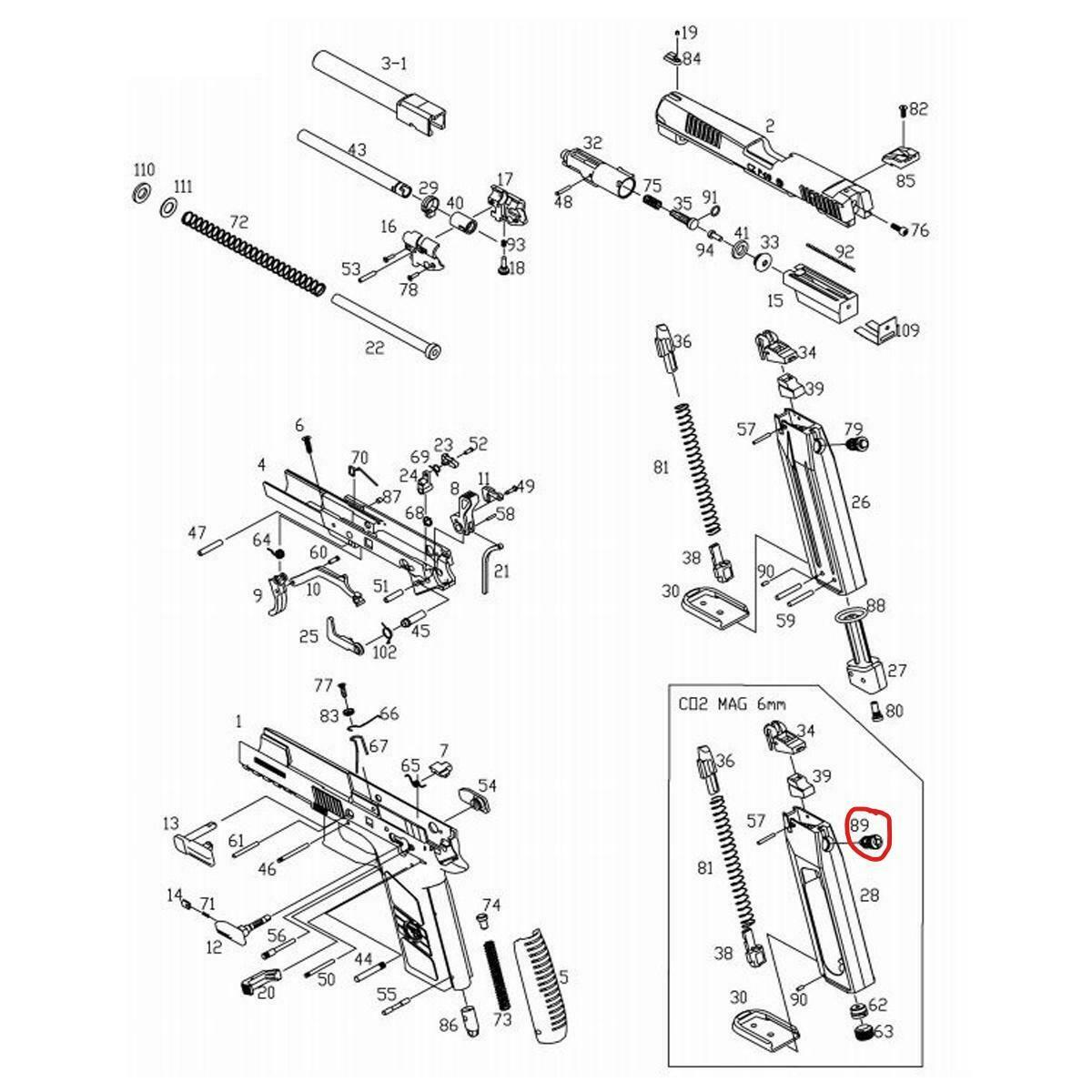 ASG Airsoft Pistol Spare Part  P-09 Co2 Magazine Exhaust Valve #89 17657