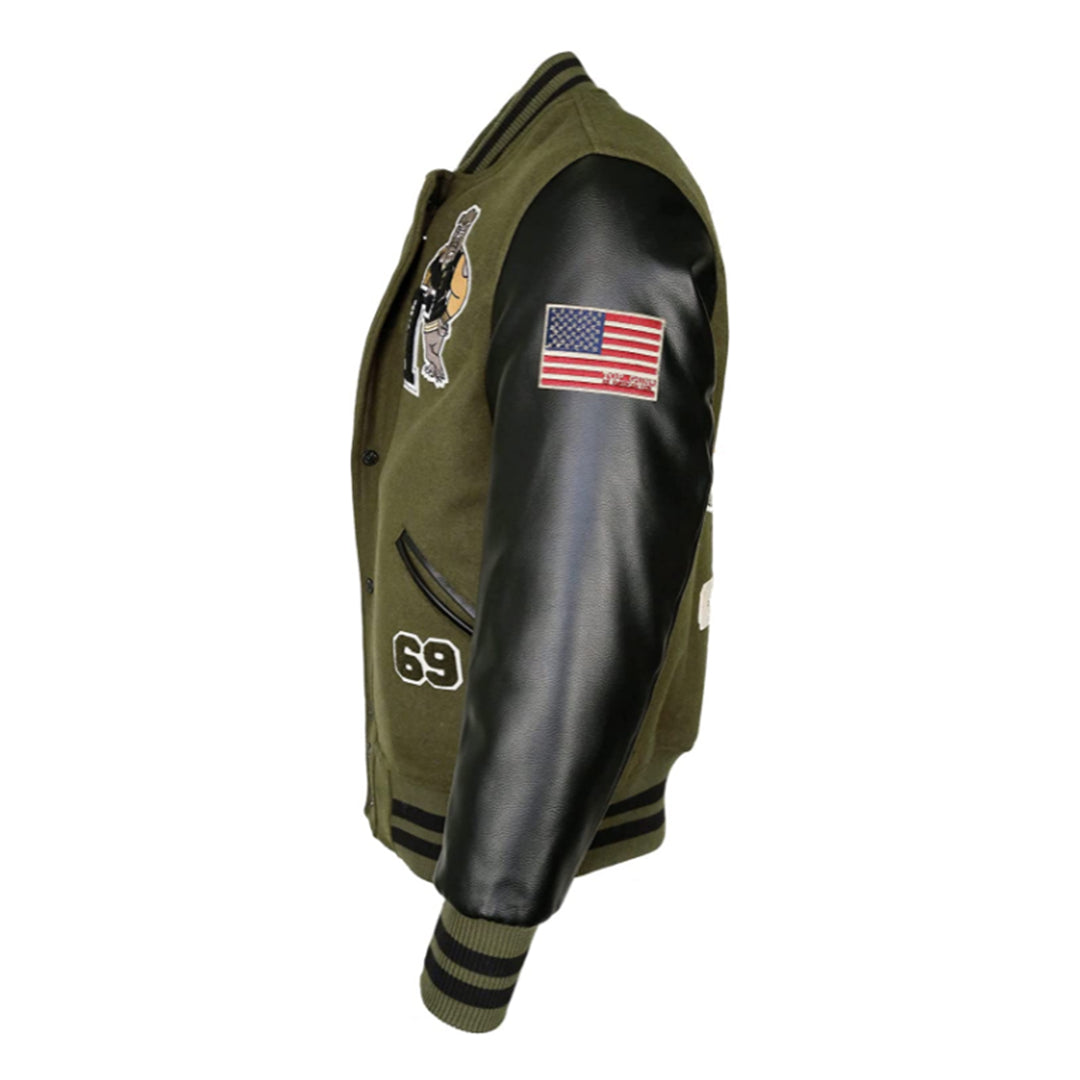 Top Gun ′League′ Baseball Jacket Olive Black