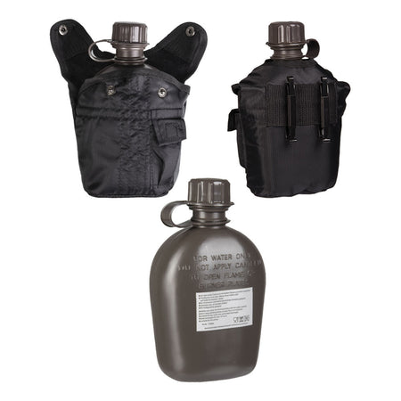 Mil-Tec 1L US Army Style Canteen Water Bottle with Cover Black