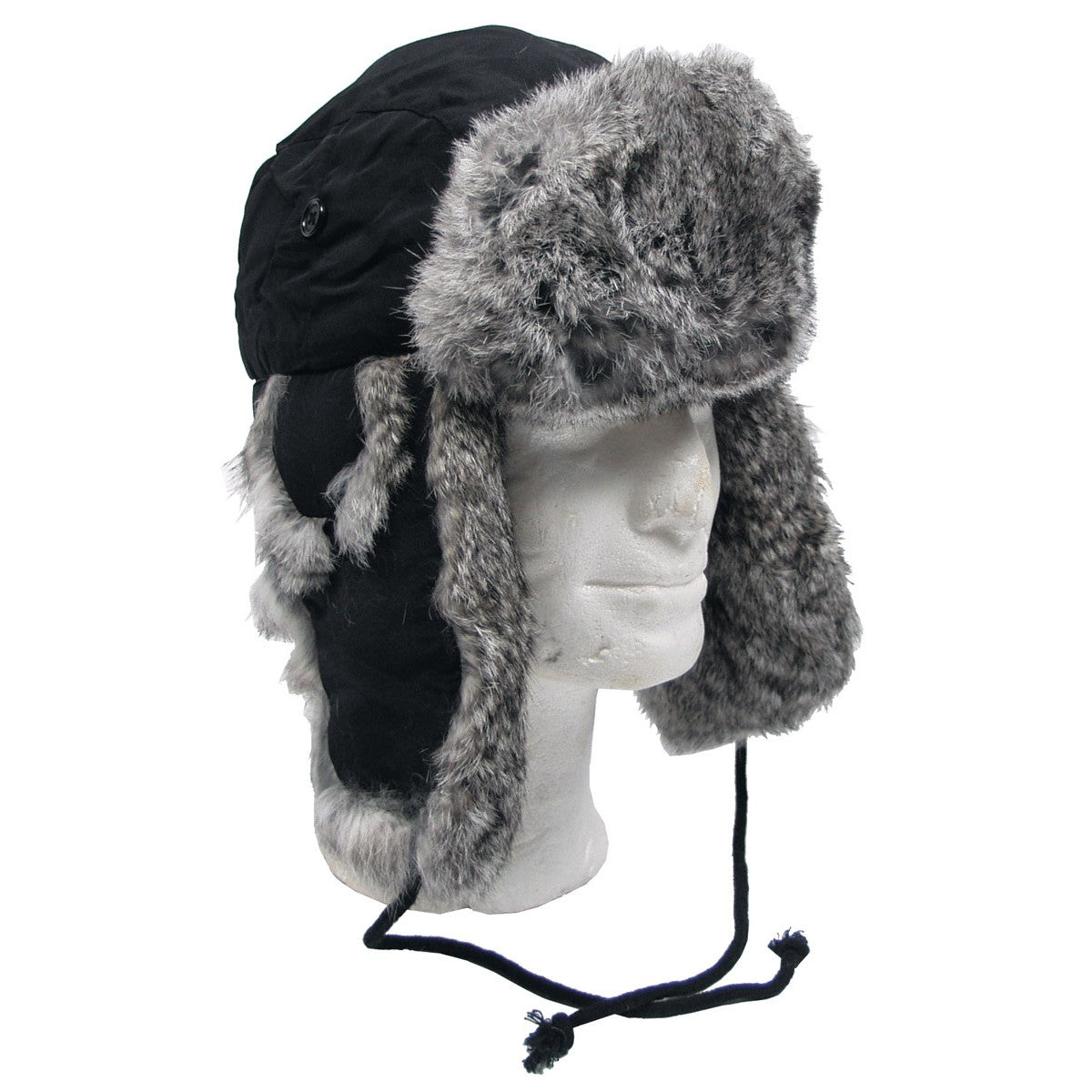 MFH Fur Trapper Hat Quilted Lining Black Grey