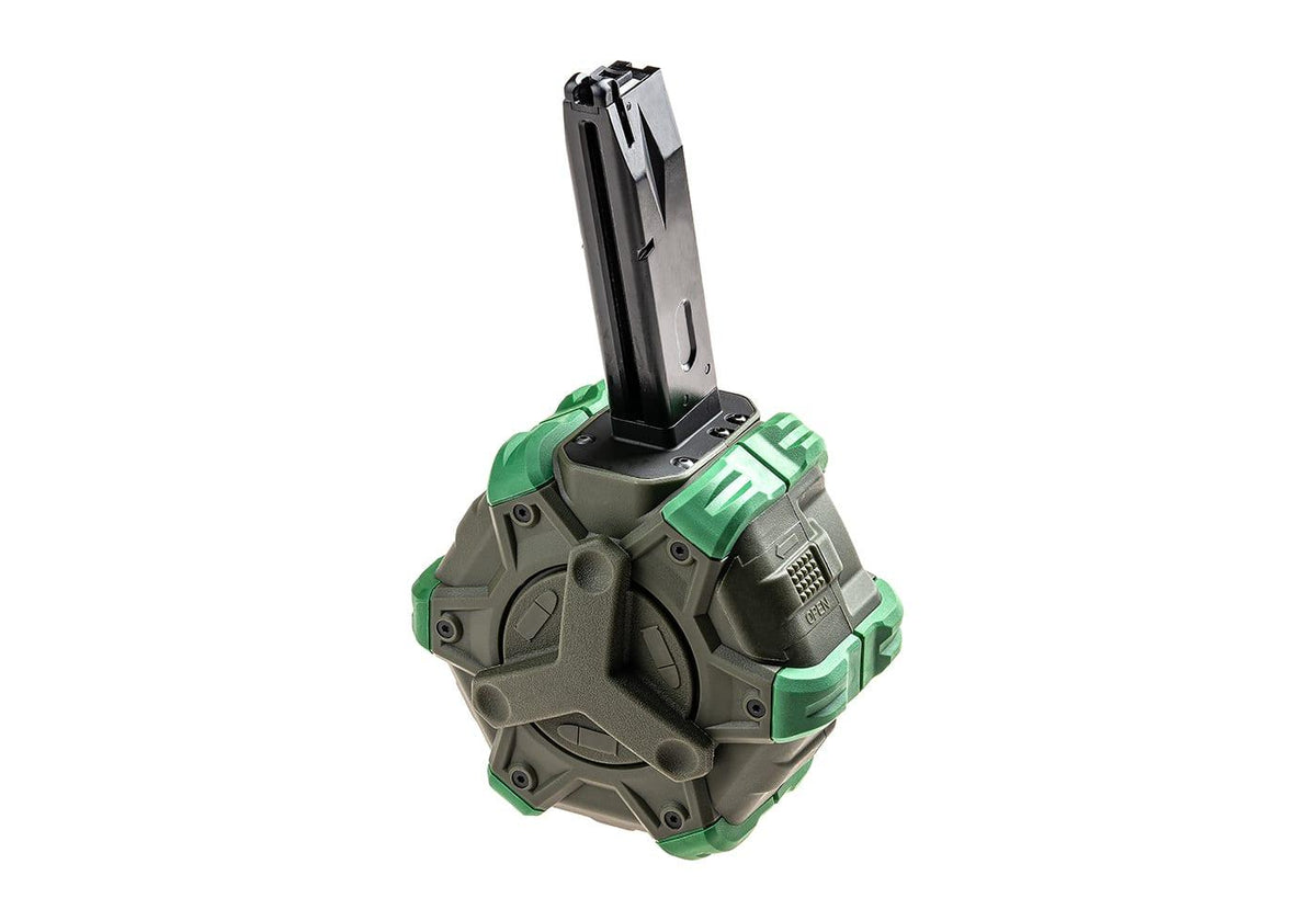 WE Airsoft M92 Pistol Drum Magazine Green Gas 350rd