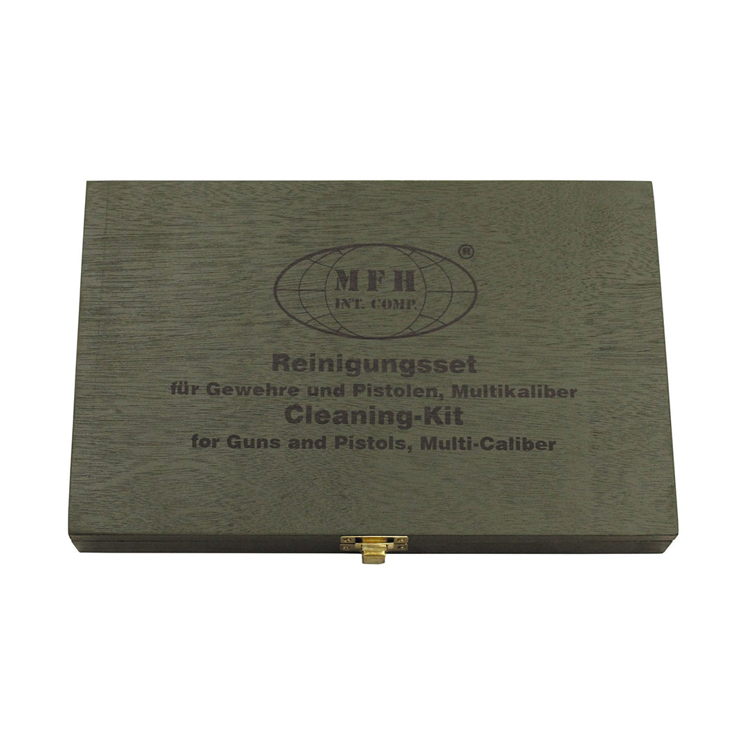 MFH Pistol Gun Cleaning Kit Multi Calibre in Wooden Box
