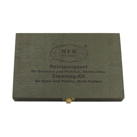 MFH Pistol Gun Cleaning Kit Multi Calibre in Wooden Box