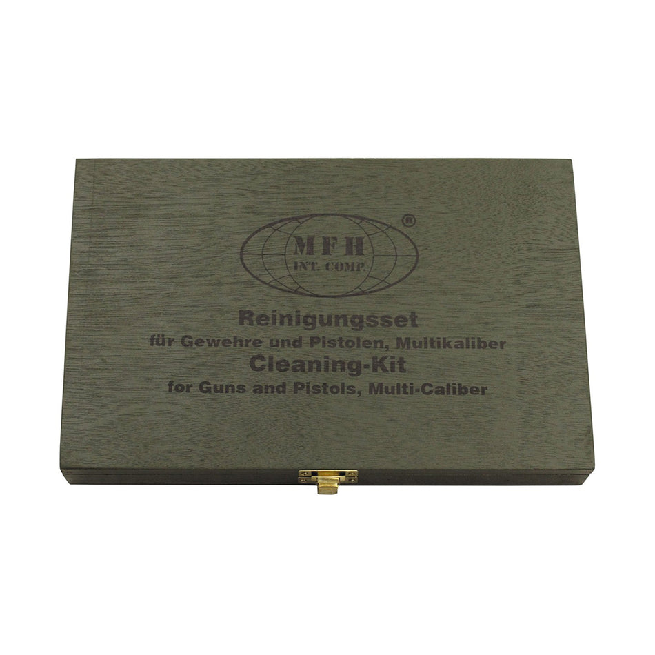MFH Pistol Gun Cleaning Kit Multi Calibre in Wooden Box