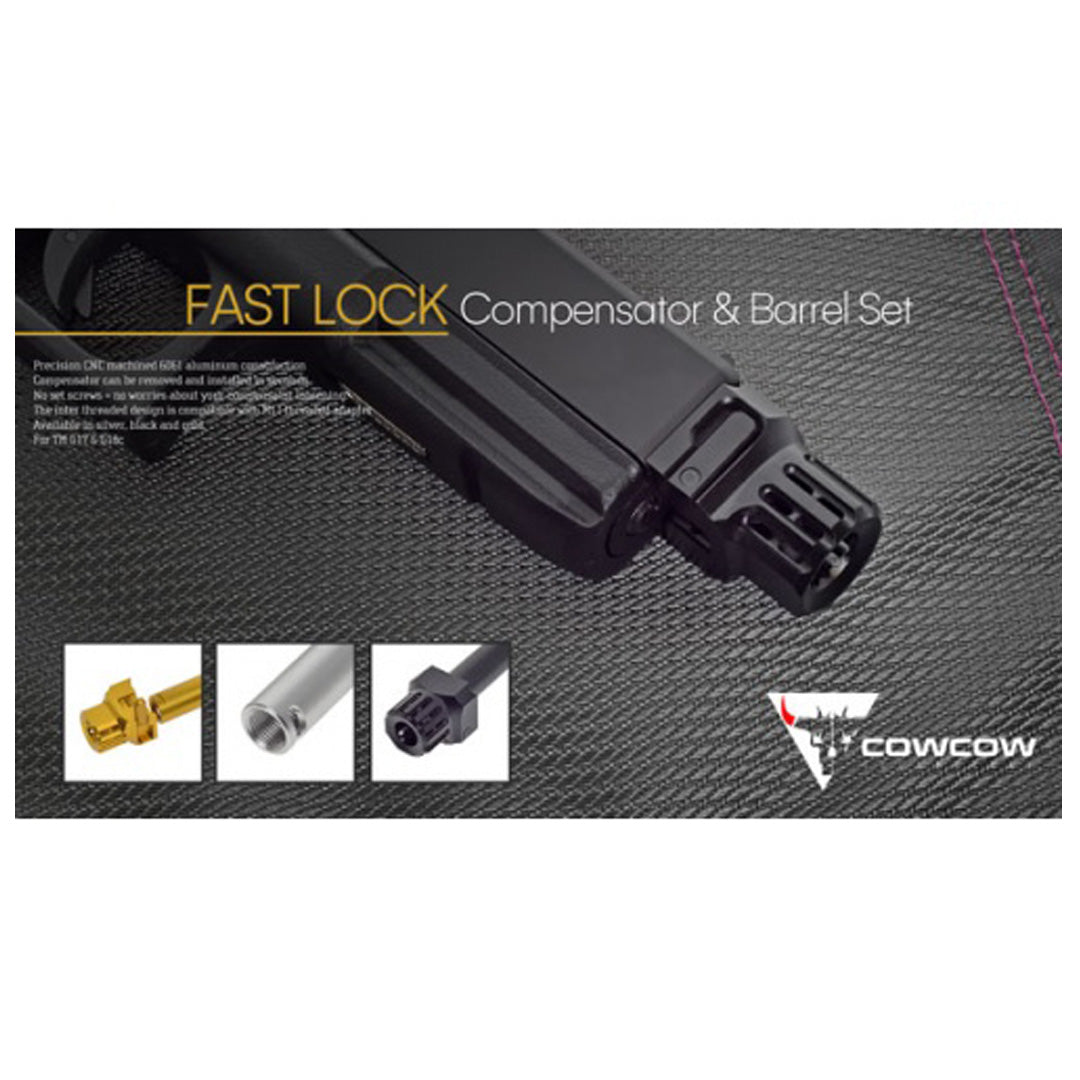 CowCow Airsoft Pistol Fast Lock Outer Barrel Compensator & Barrel Set Gold G17/18 Series