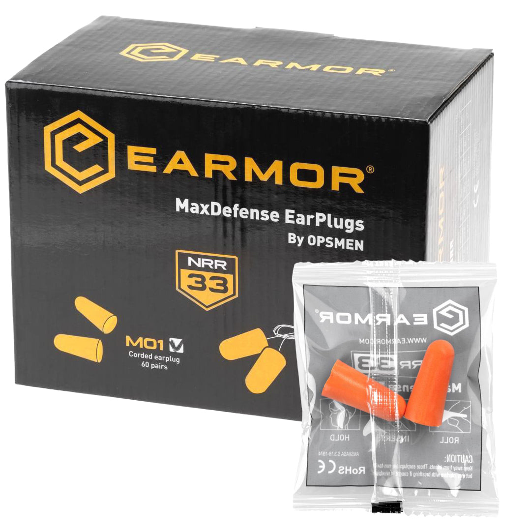 Earmor Max Defense Ear Plugs M01 NRR33 60 Pairs Box