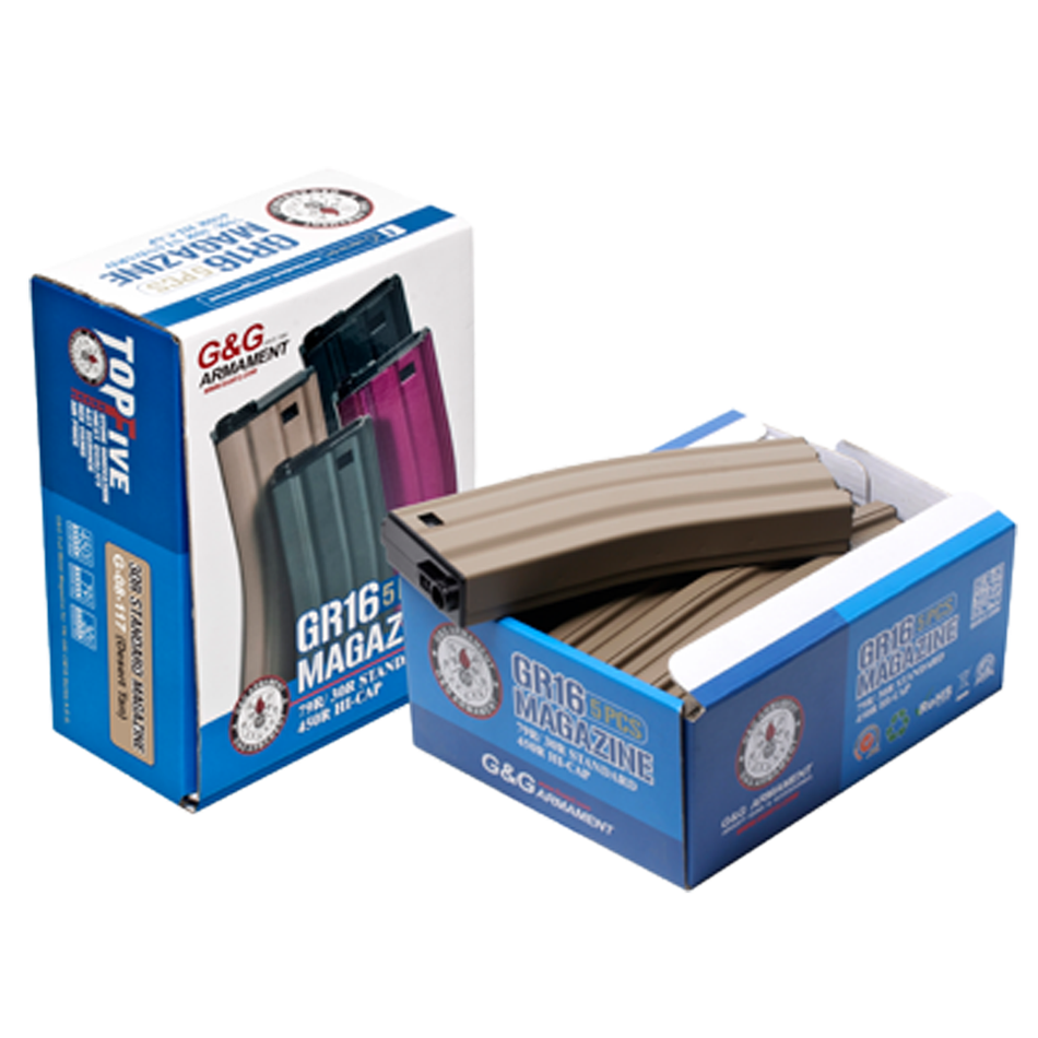 G&G Airsoft Magazine M-Series 30R Low-Cap Box Set 5 Pack GR16 Tan