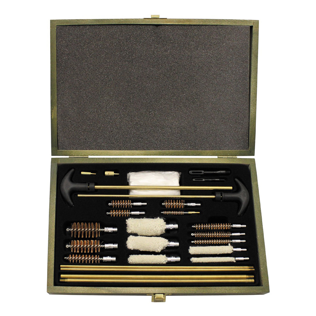 MFH Pistol Gun Cleaning Kit Multi Calibre in Wooden Box