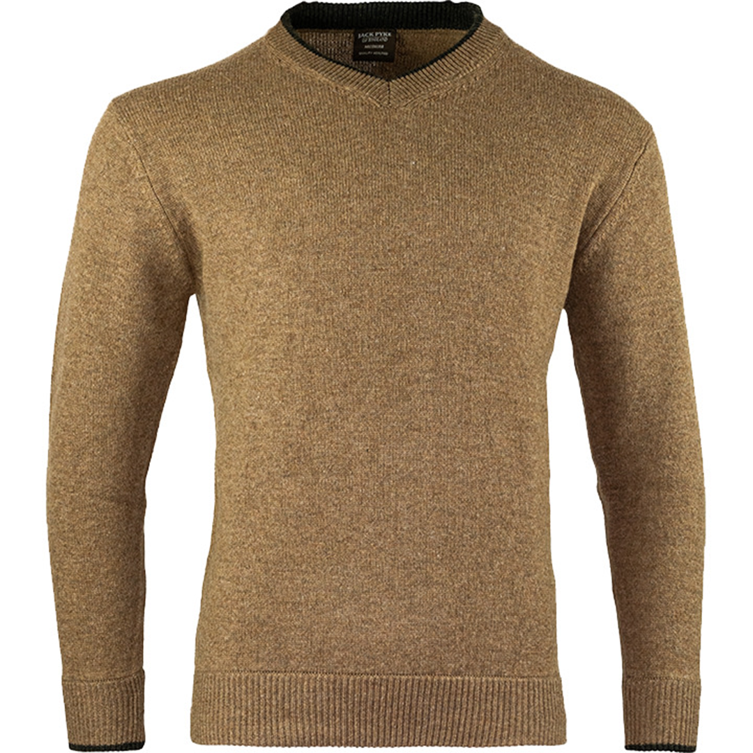 Jack Pyke Mens Ashcombe 100% Lambwool V-Neck Jumper Barley 