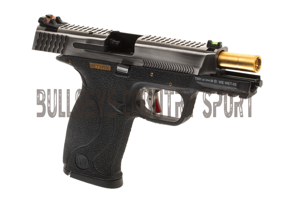 WE WET-05 Airsoft Pistol GBB Black Frame Silver Slide Gold Barrel