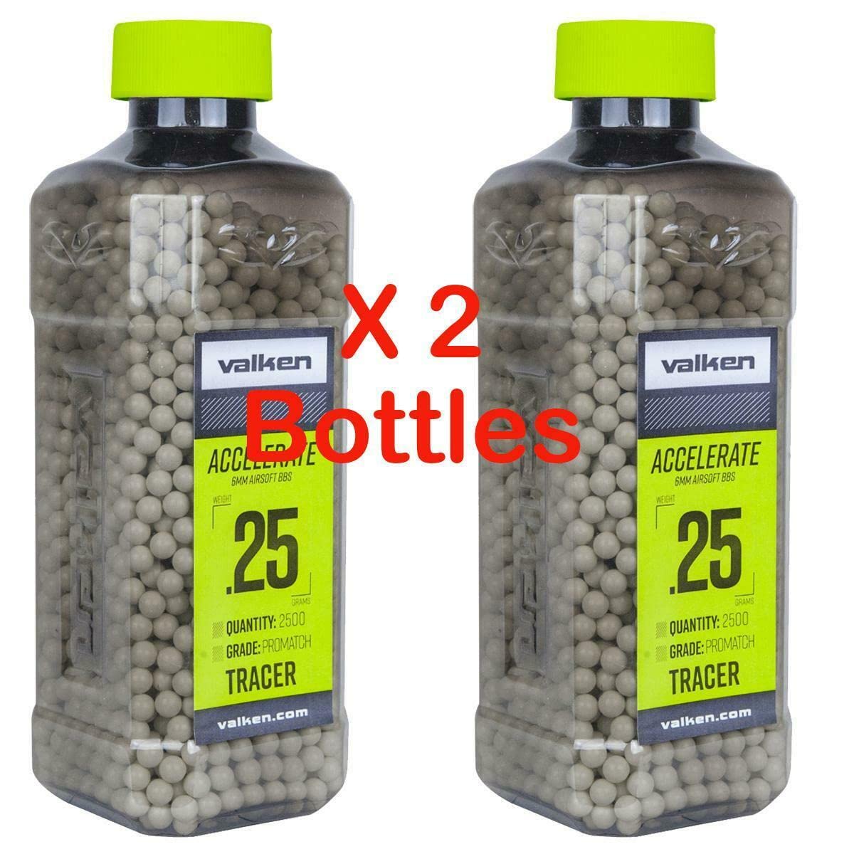 Valken Airsoft 2 Bottles Accelerate 0.25g Tracer BBs 5000 6mm