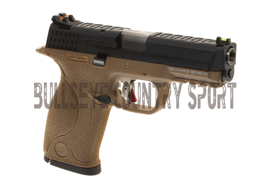WE WET-05 Airsoft Pistol GBB Tan Frame Black Slide Silver Barrel
