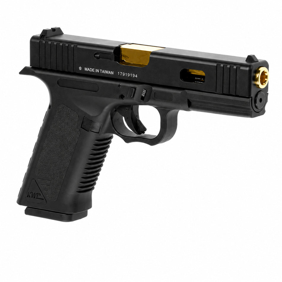 KWC Airsoft 17 Custom CO2 Pistol 6mm Black Gold Barrel