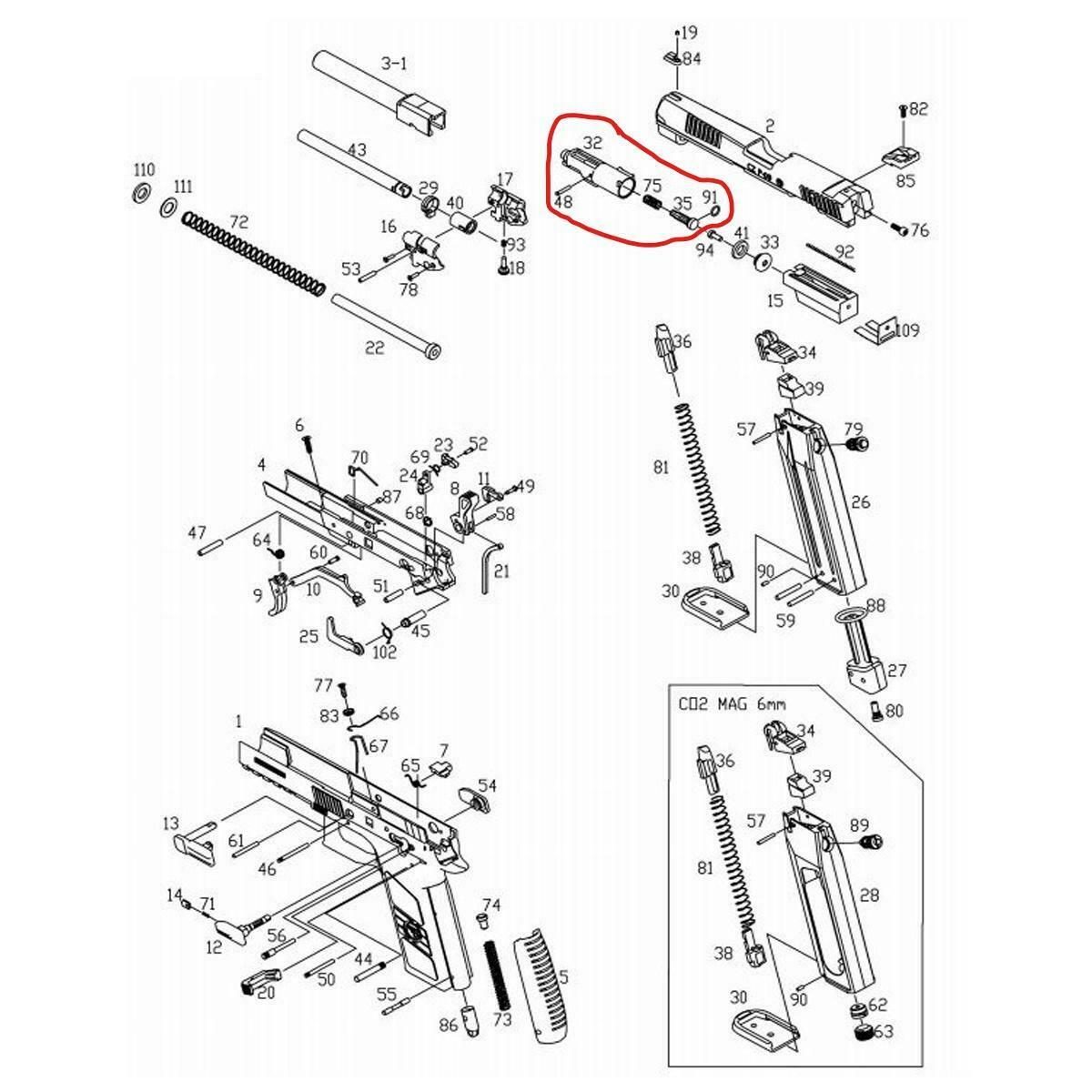 ASG Airsoft Pistol Spare Part CZ P-09 Complete Loading Nozzle #32 #48 #75 #35 #91 17657