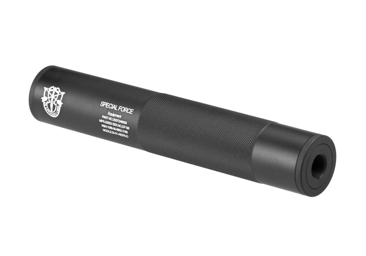 FMA Airsoft Special Forces Logo Mock Suppressor 198mm Black 14mm CW CCW