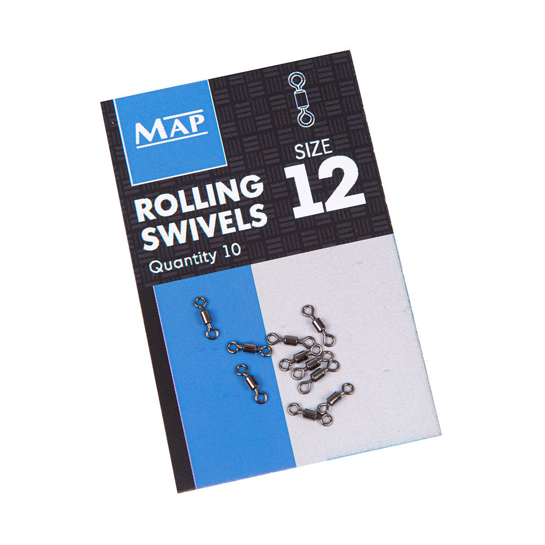 MAP Fishing Terminal Tackle Rolling Swivel Size 12 10pk Grey