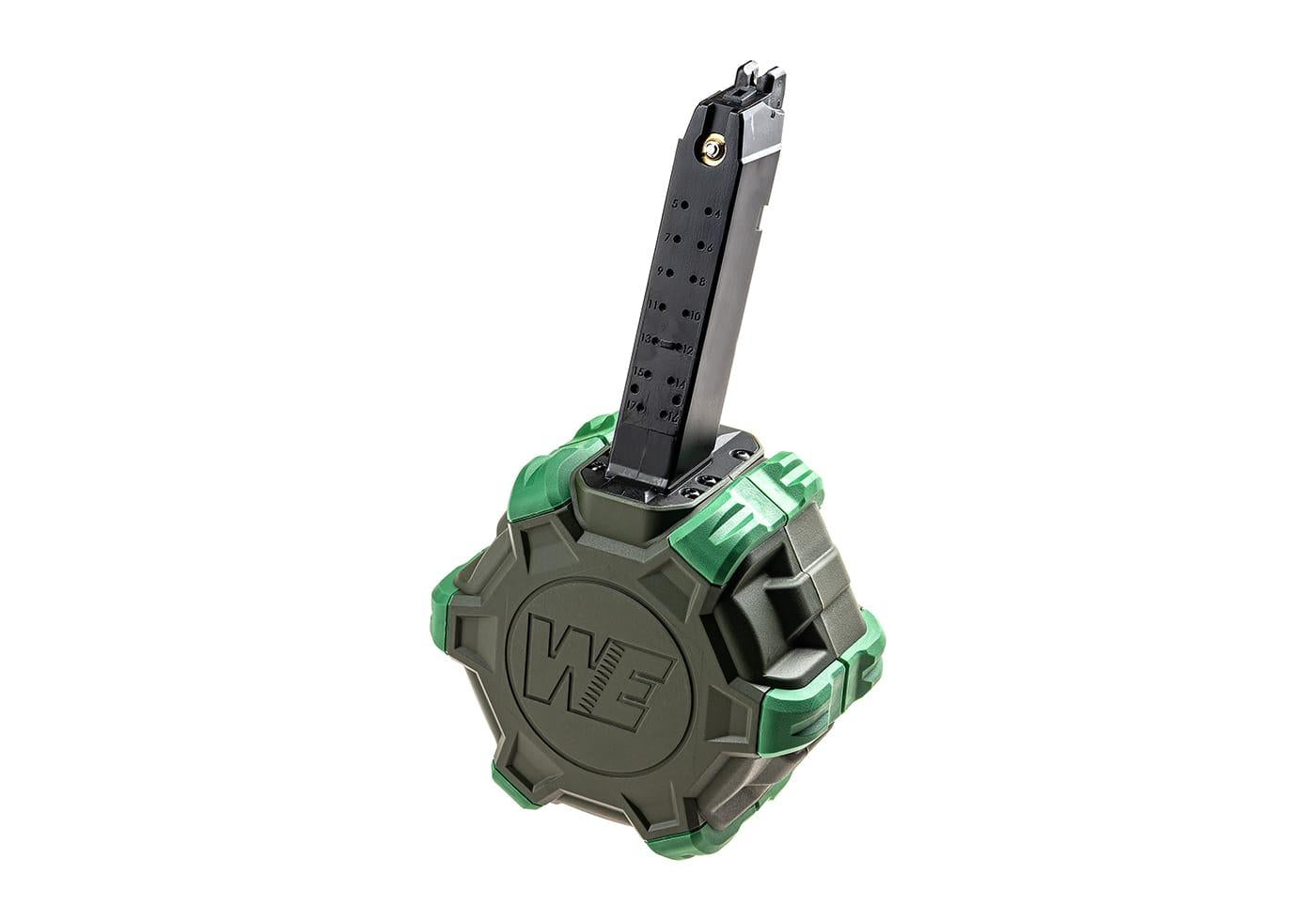 WE Airsoft EU17 / 18  Pistol Drum Magazine Green Gas 350rd 6mm
