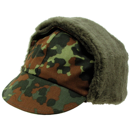 Ex-German Army Surplus Winter Hat Cap Lined Ear Flaps Flecktarn