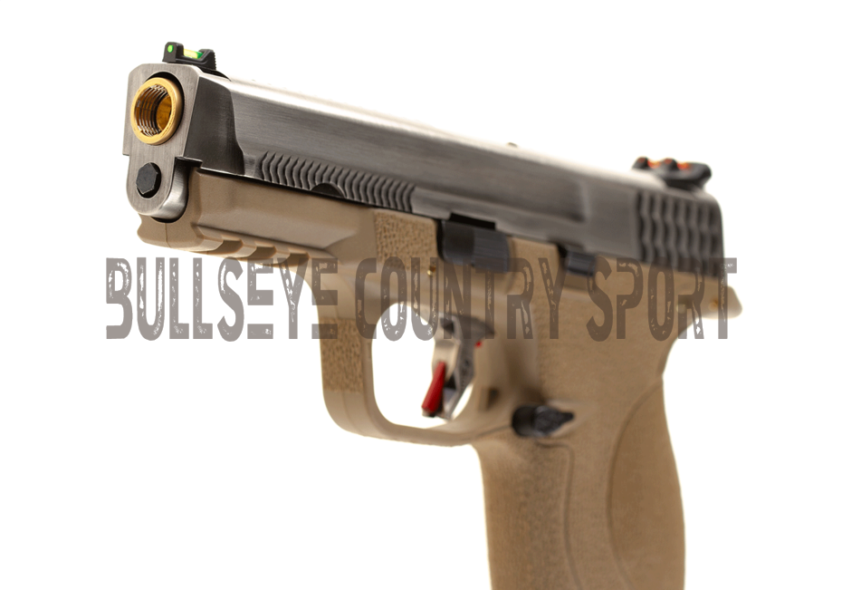 WE WET-05 Airsoft Pistol GBB Tan Frame Silver Slide Gold Barrel