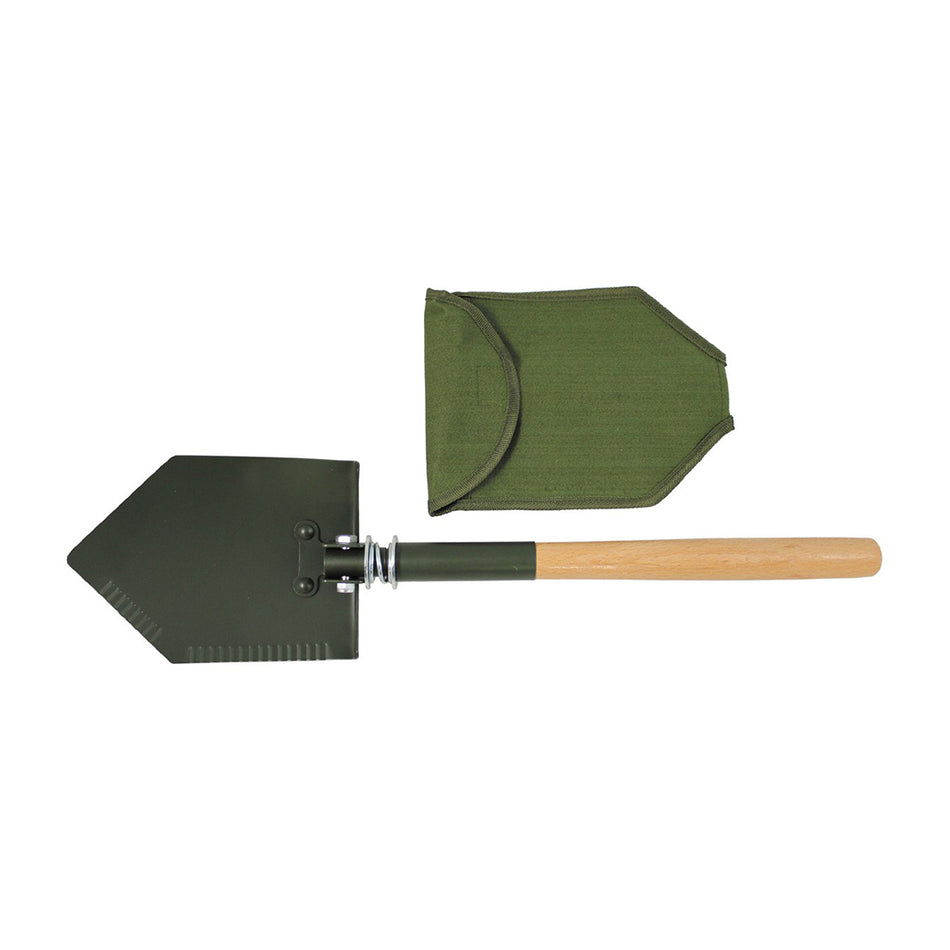 MFH Deluxe Folding Spade with Carrying Case Wooden Handle