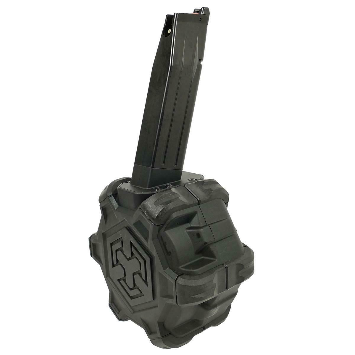 Armorer Works Drum Magazine HX Series Green Gas 350rd Black 6m bb's