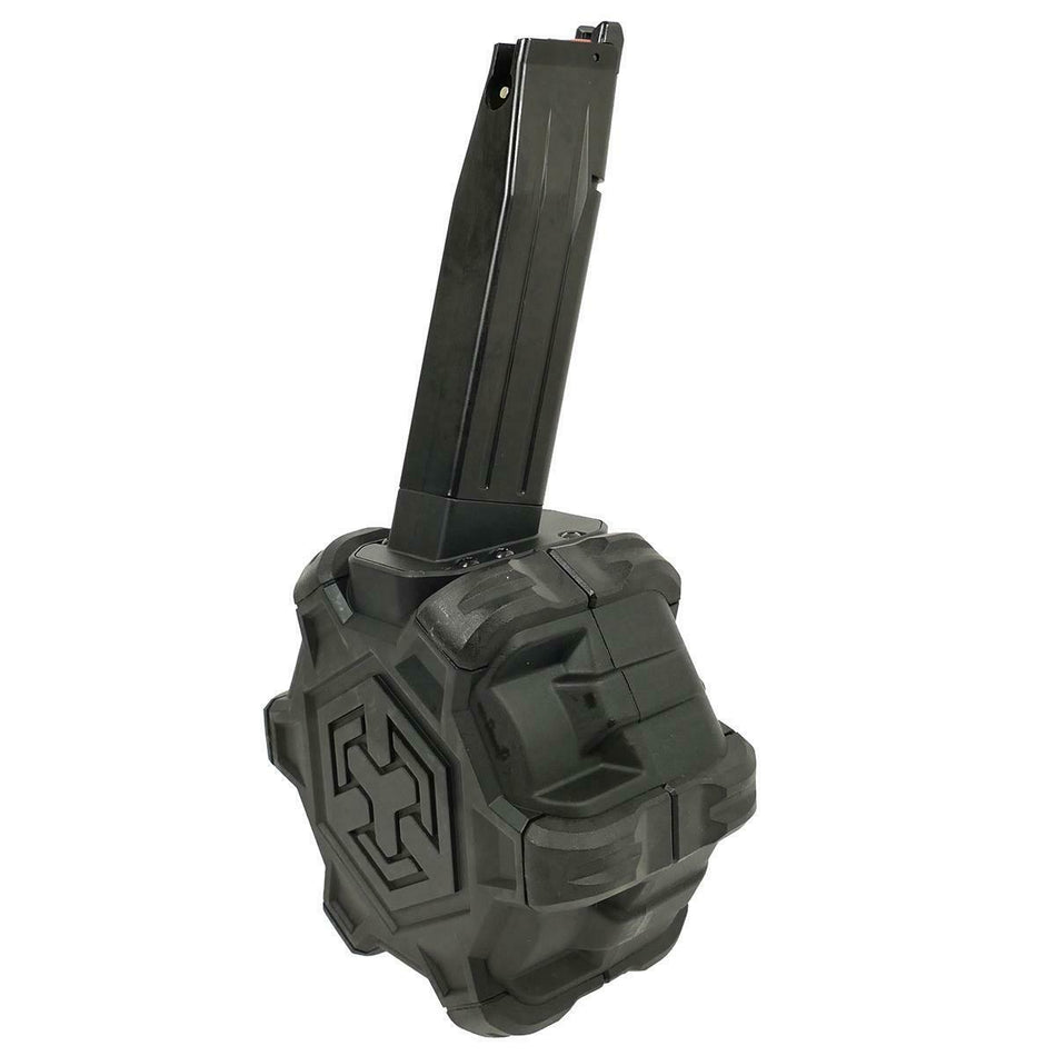 Armorer Works Drum Magazine HX Series Green Gas 350rd Black 6m bb's