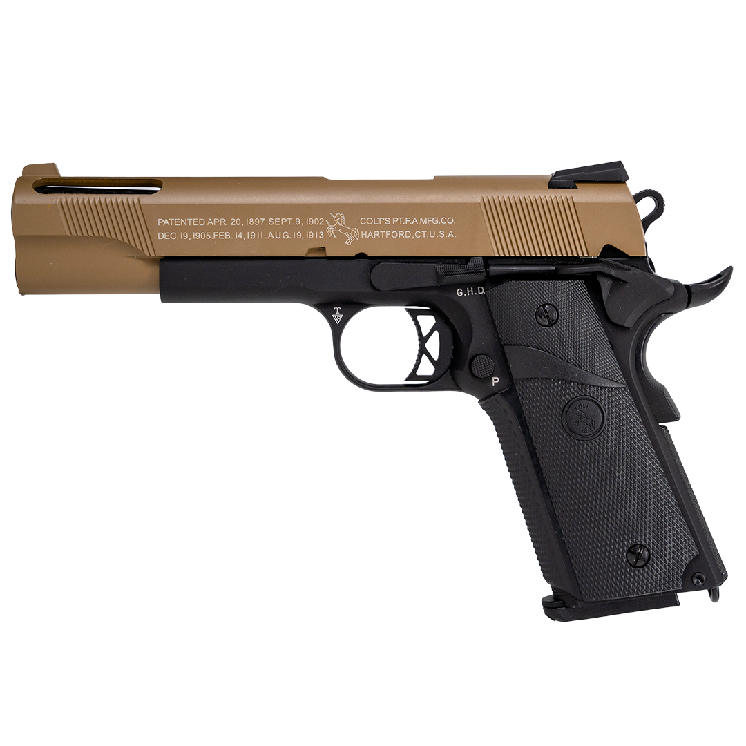 Cybergun Colt 1911 Airsoft Pistol Tan Slide Black Lower