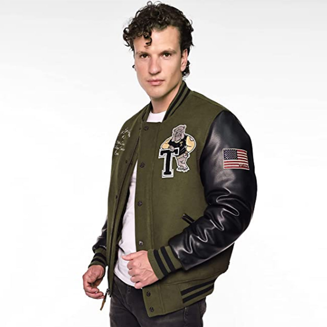 Top Gun ′League′ Baseball Jacket Olive Black
