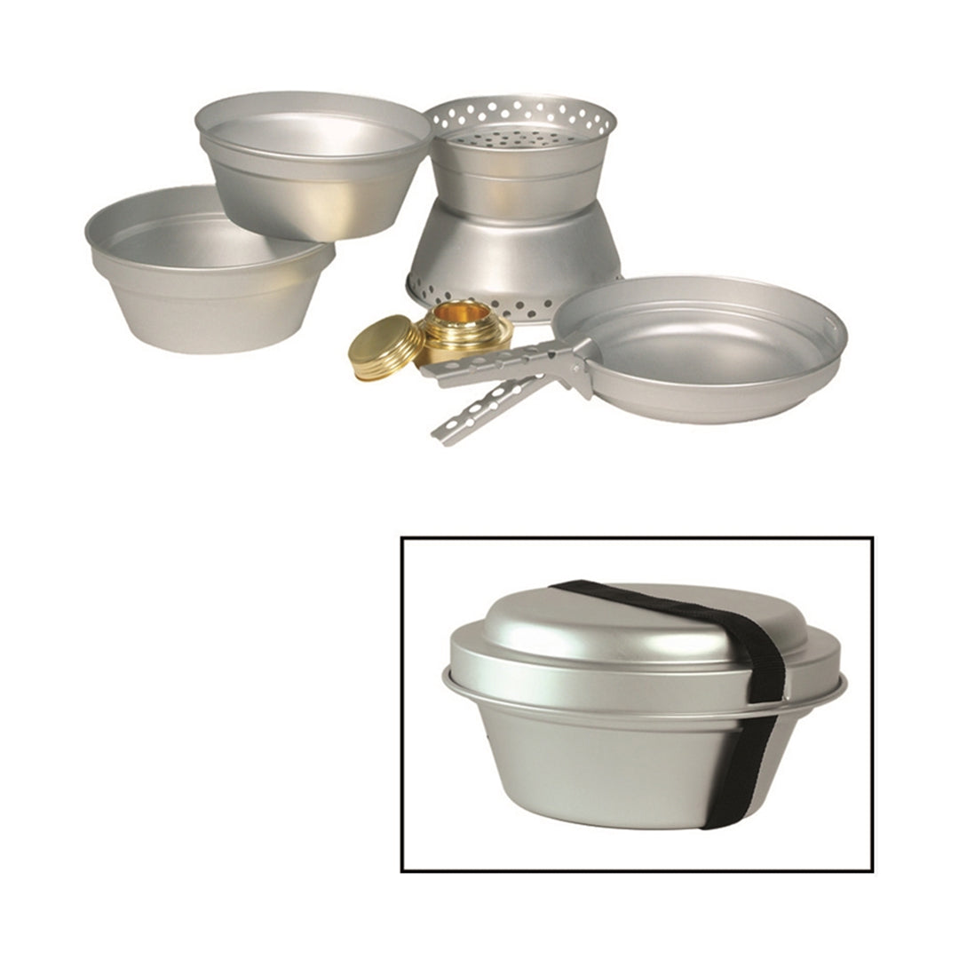 Mil-Tec Aluminium Cooking Camping Set 2 Cook Pots Pan Burner 